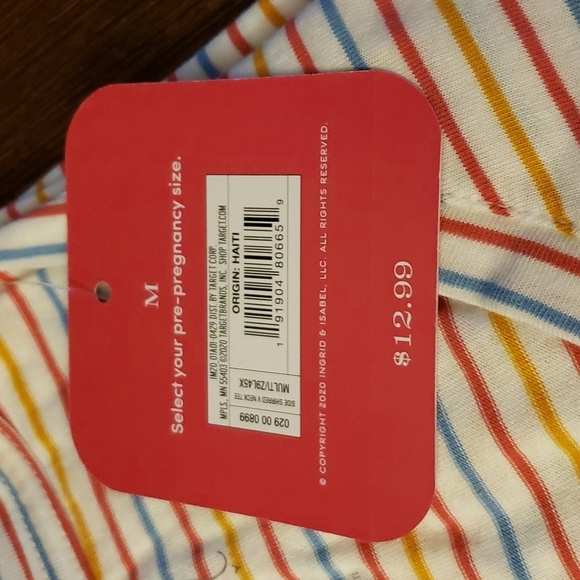 Isabel Maternity by Ingrid & Isabel V-Neck Multi-Striped Side Shirred T-Shirt M - Picture 5 of 7